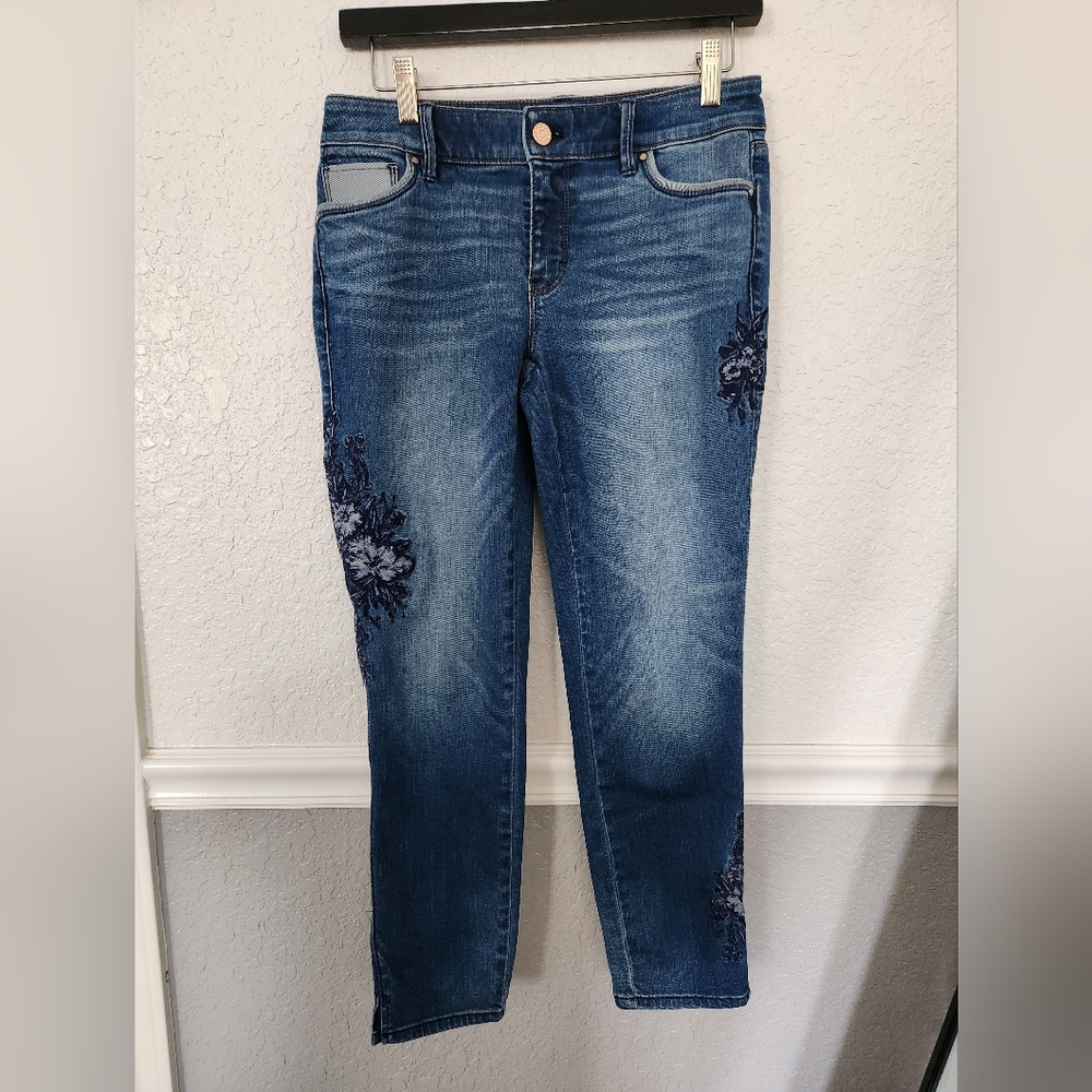 SKINN Blue Straight Leg Jeans with Floral Detail‎